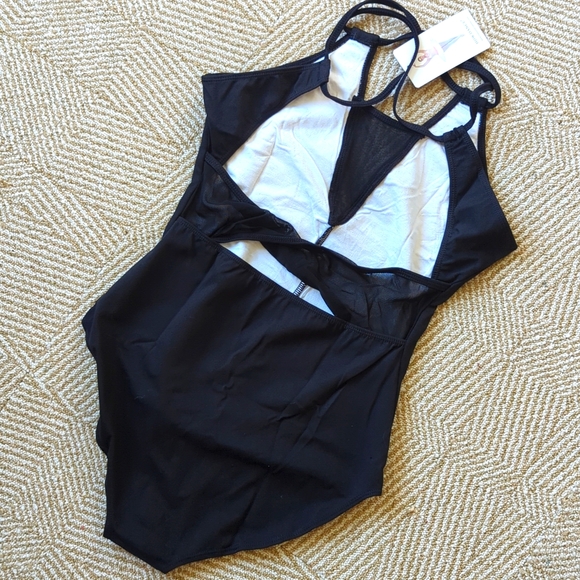 (3) NWT New Black Mesh Lace Halter Leotard Dance Gymnastics Bodysuit Sz Medium - Picture 12 of 12